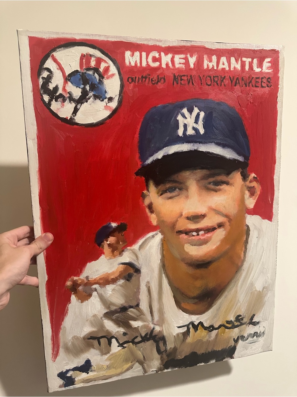 Mickey Mantle Baseball card Portrait painting Art 18x24